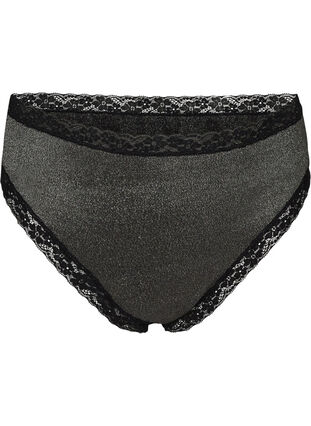 High rise G-string with glitter and lace trim, Black, Packshot image number 0