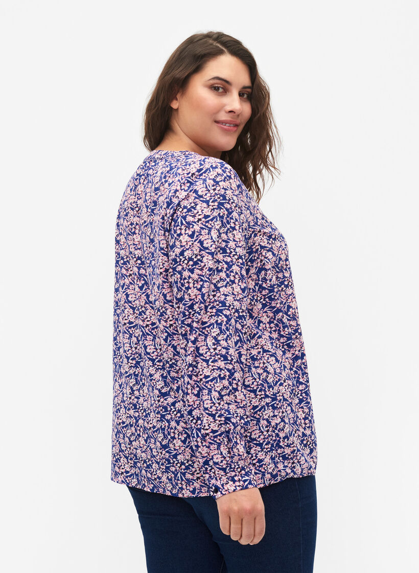 FLASH - Long sleeve blouse with print, Strong Blue Flower, Model image number 1