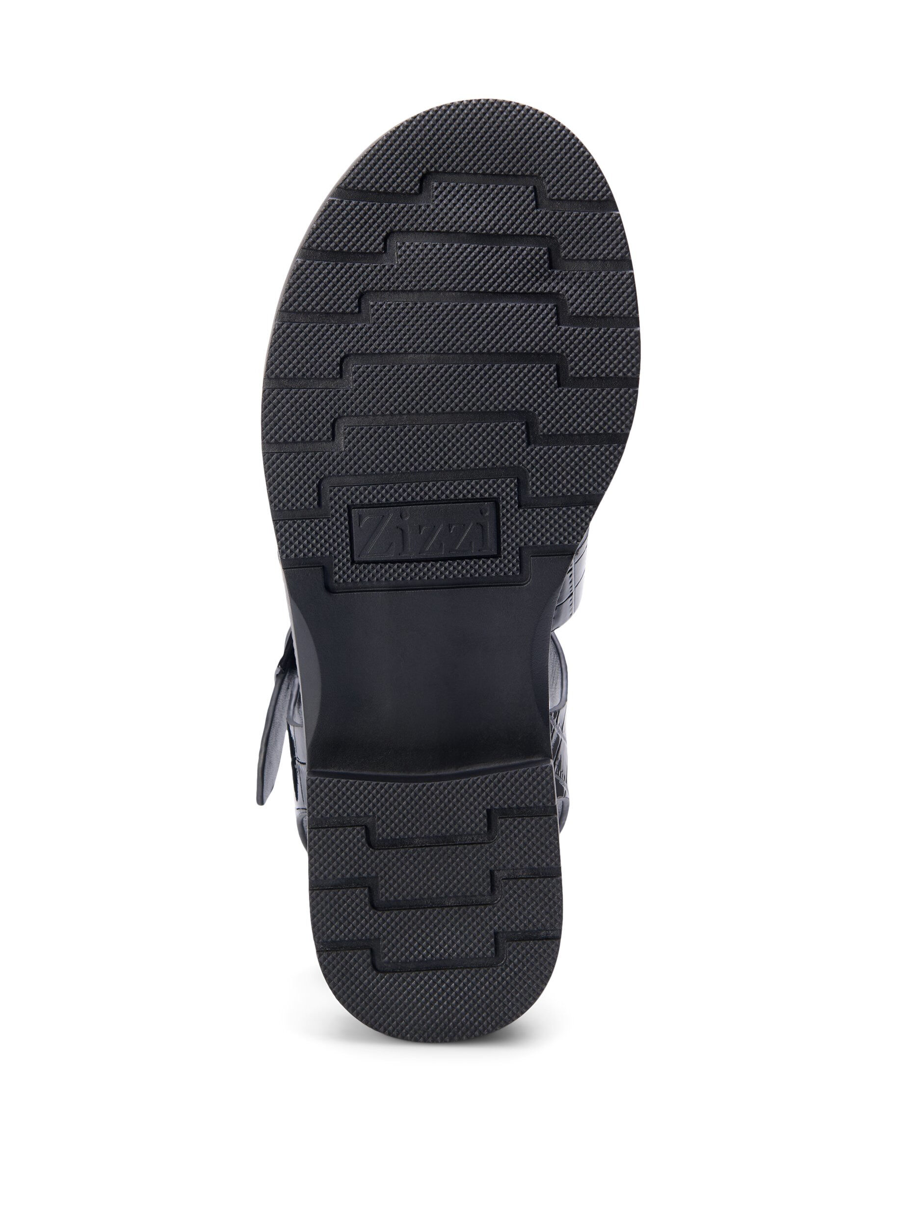 Zizzifashion Wide fit sandal in shiny crocodile leather, Black, Packshot image number 5