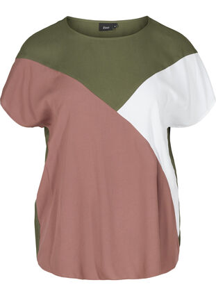 Short-sleeved viscose blouse with print, Thyme, Packshot image number 0