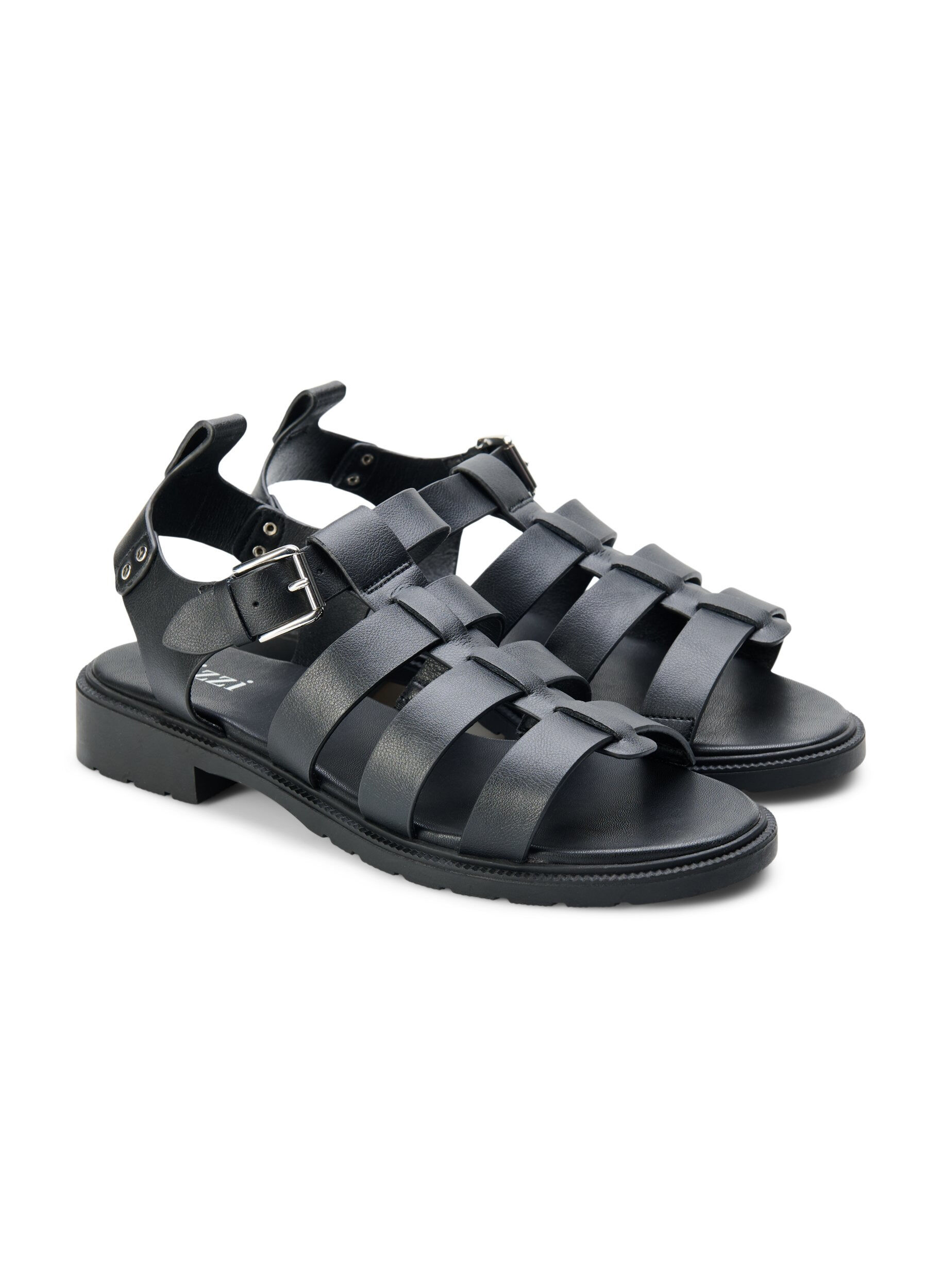 Zizzifashion Wide fit leather sandal, Black, Packshot image number 1