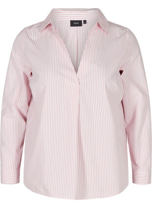 Striped shirt in organic cotton, Blush Stripe, Packshot image number 0