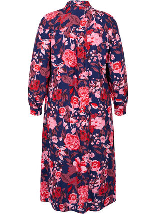Floral viscose midi dress with adjustable waist tie, Flower AOP, Packshot image number 1