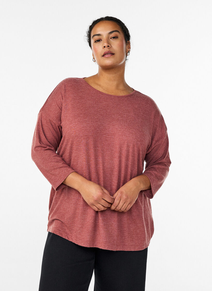 Jersey blouse with 3/4 sleeves, Red, Model image number 0