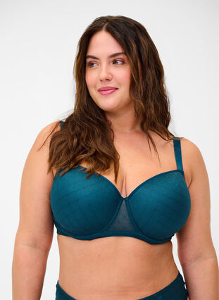 Underwire Alma bra with mesh, Reflecting Pond, Model image number 0