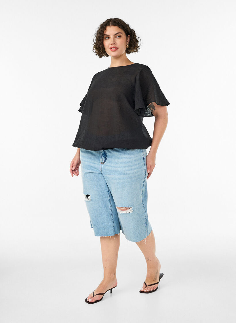 Blouse with balloon shape and wing sleeves, Black, Model image number 1