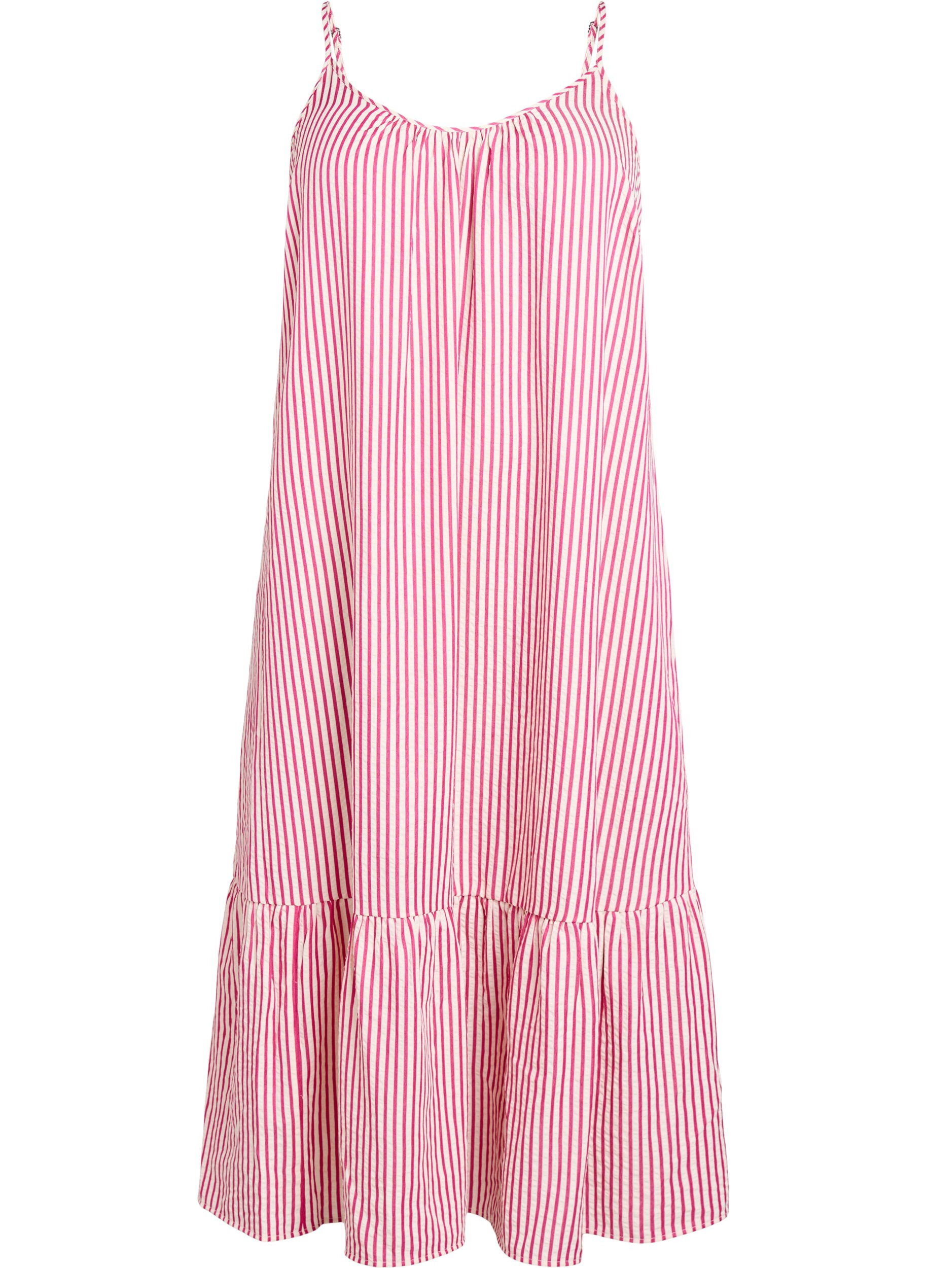 Zizzifashion Summer dress with stripes and A-line shape, Pink, Packshot image number 0