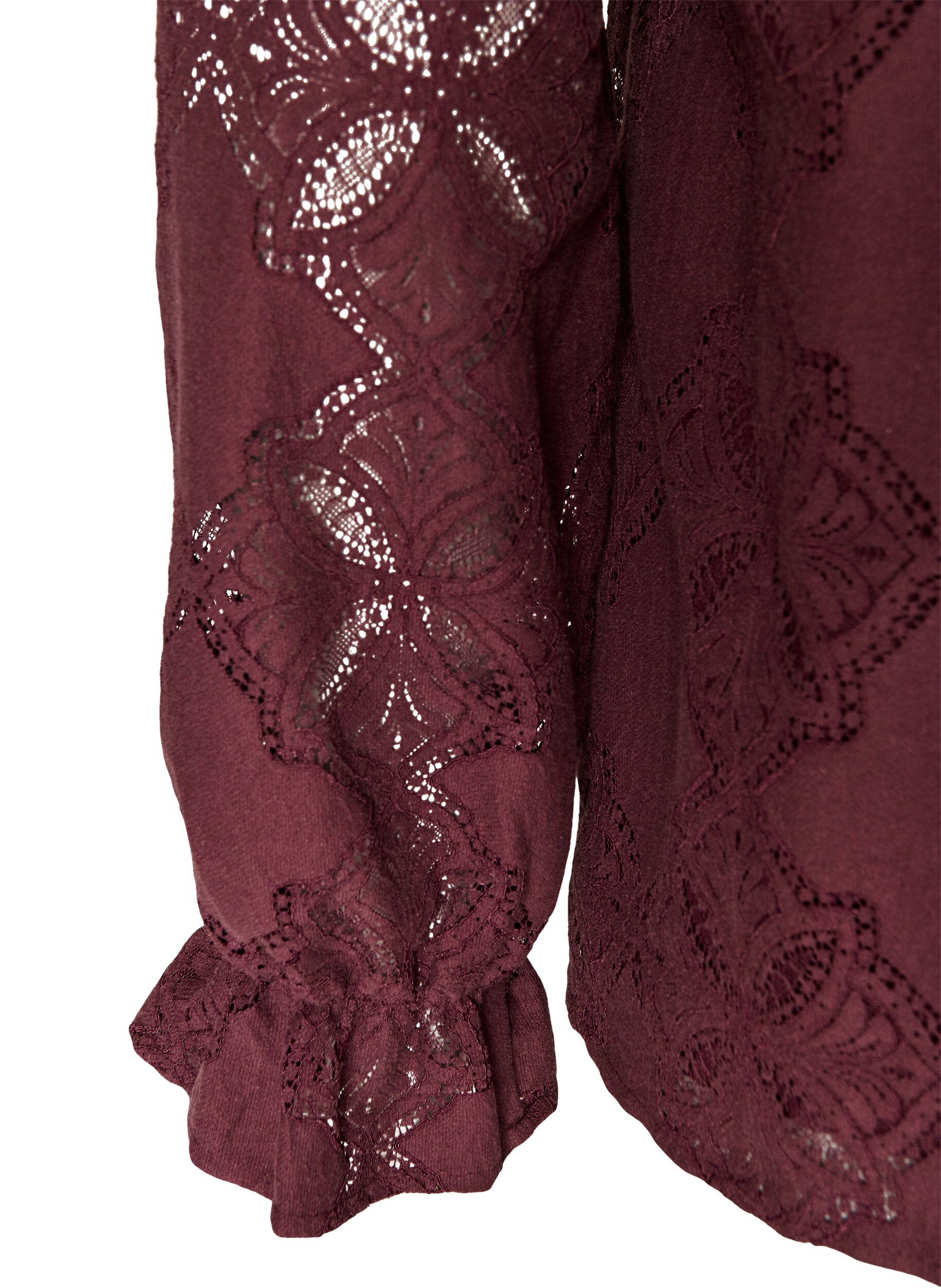 ZizzifashionLong-sleeved blouse with lace pattern, Dark Bordeaux, Packshot image number 3
