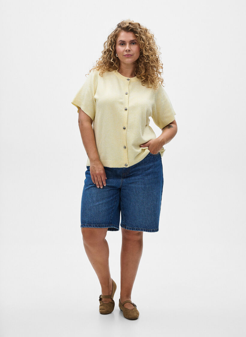 Knitwear cardigan with short sleeves, Yellow, Model image number 1