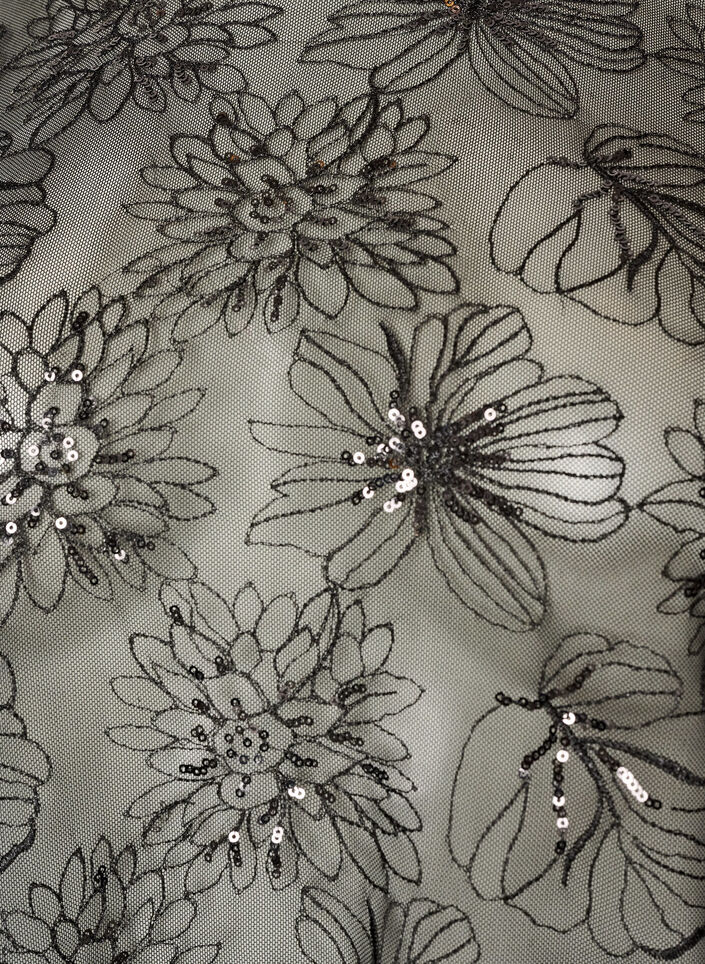 Mesh blouse with flowers and sequins, Black, Packshot image number 2