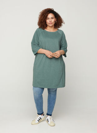 Sweater dress with 3/4-length sleeves and pockets, Balsam Green Mel, Model image number 2