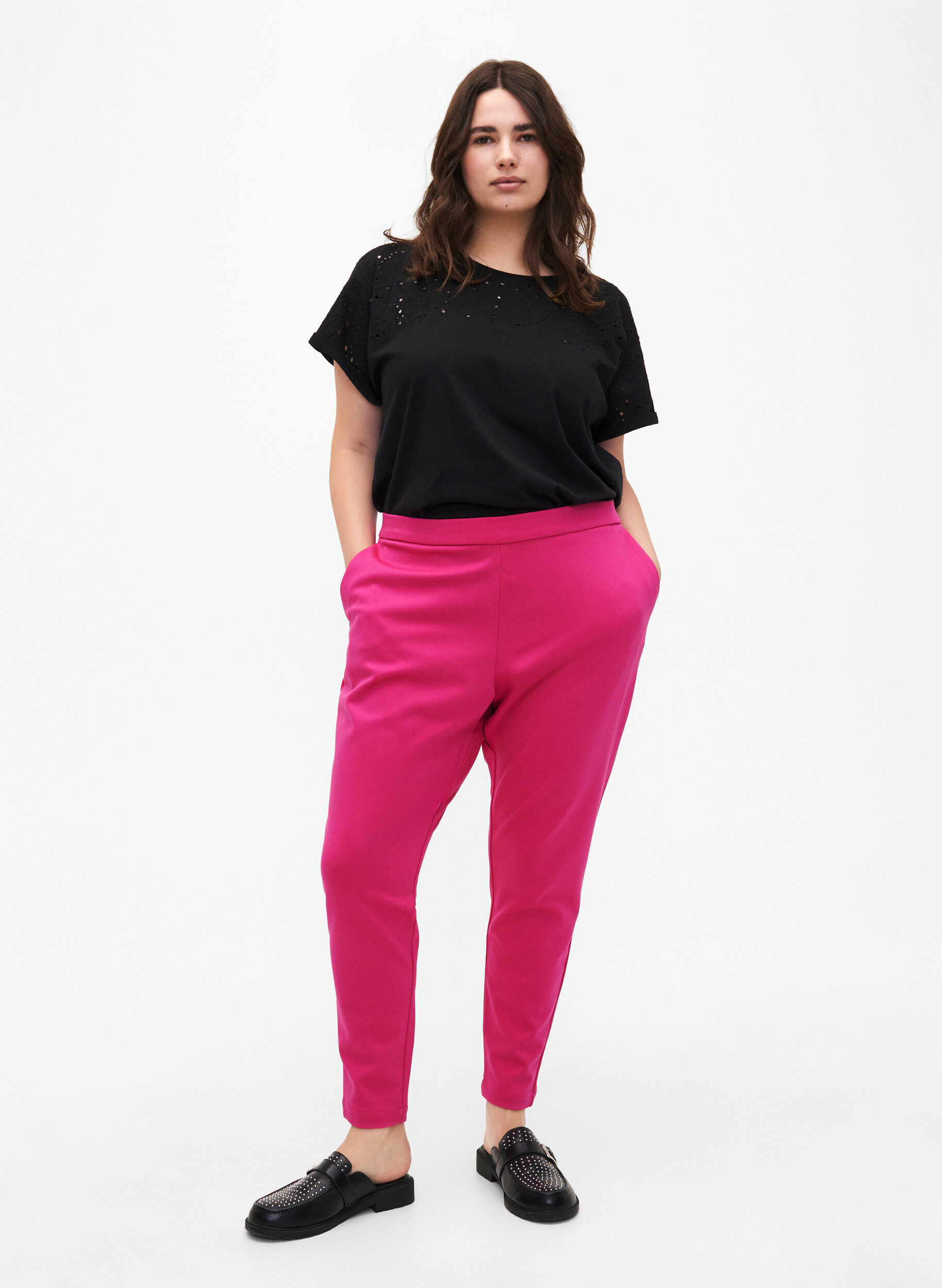 Zizzifashion Cropped trousers with pockets, Pink, Model image number 0