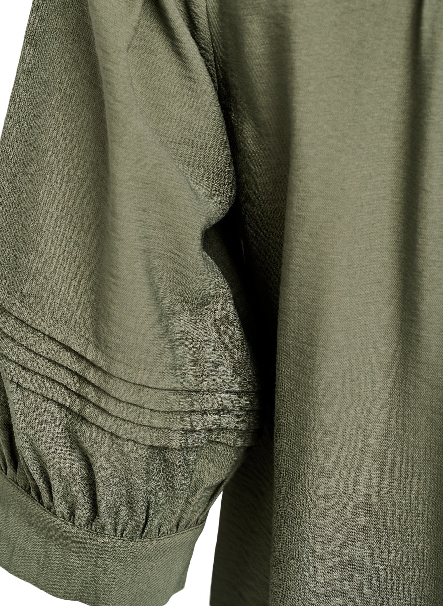 Zizzifashion Blouse with 3/4 sleeves and decorative pleats, Green, Packshot image number 3