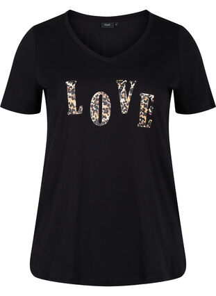 Cotton t-shirt with a v-neck, Black Love Leo, Packshot image number 0