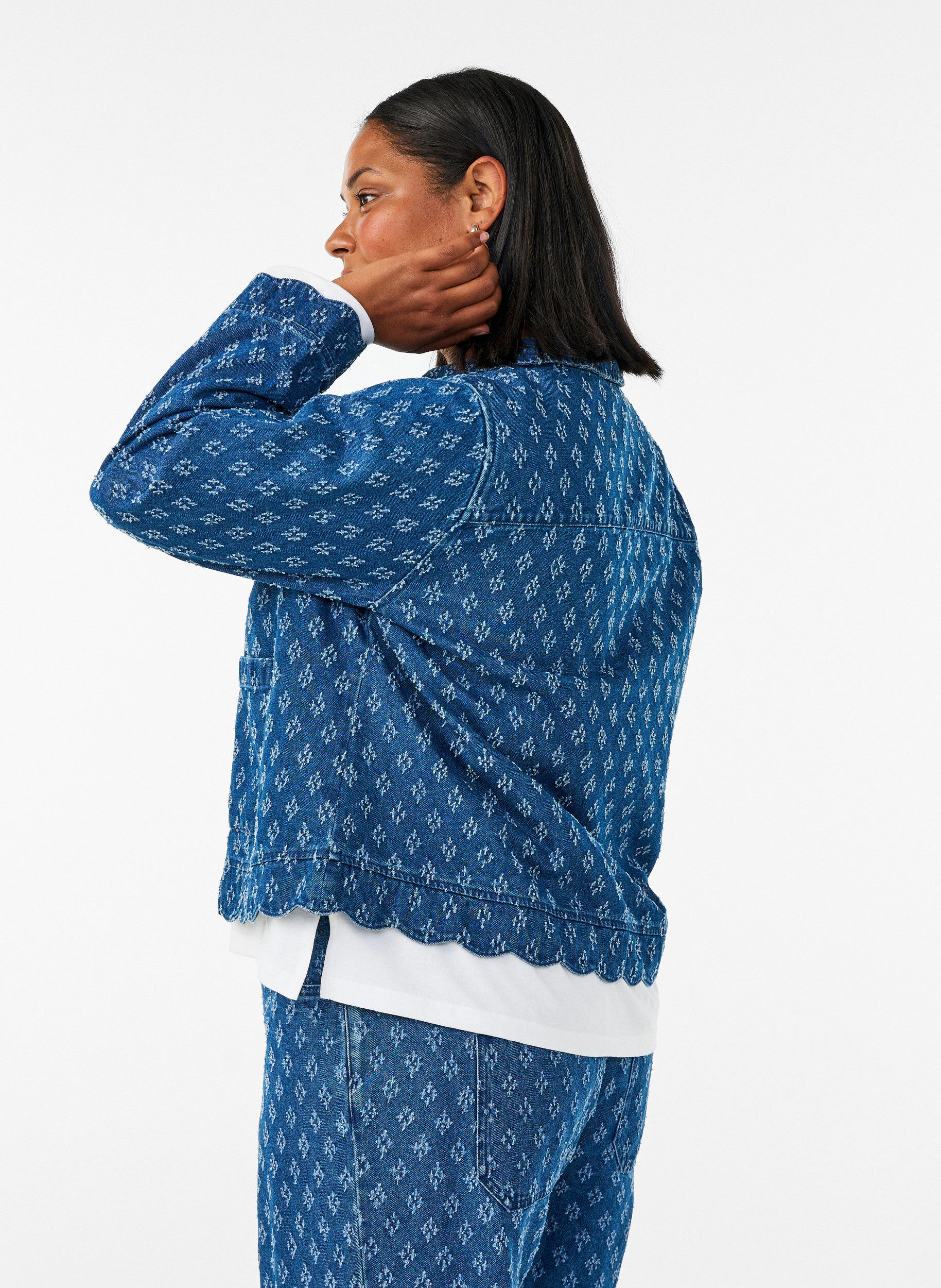 ZizzifashionDenim jacket with a distressed pattern, Blue, Model image number 2