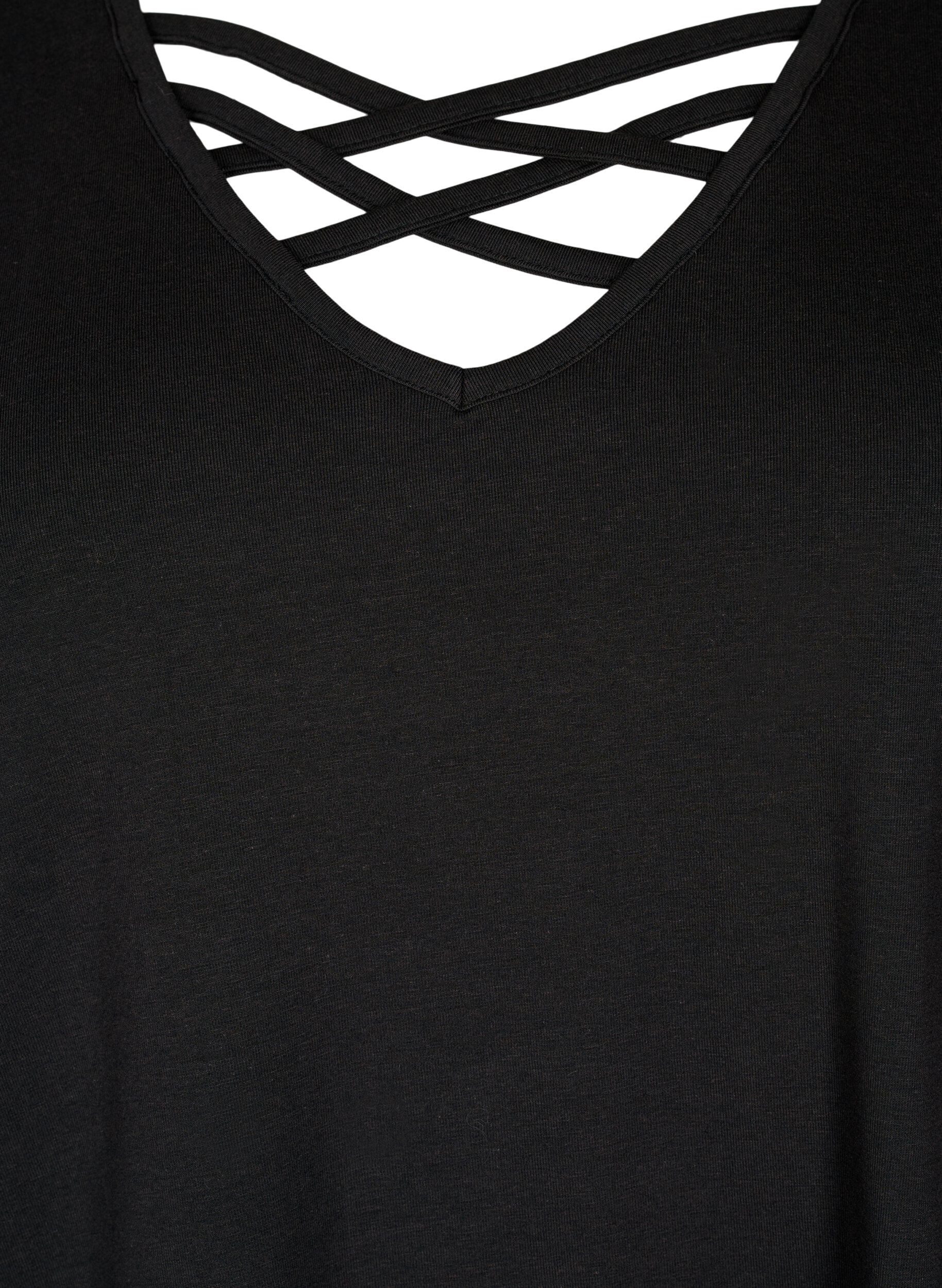Zizzifashion T-shirt with v-neck and cross detail, Black, Packshot image number 2