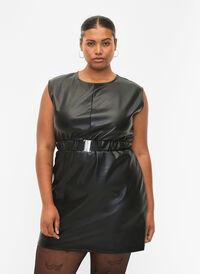 Leather look short dress, Black, Model
