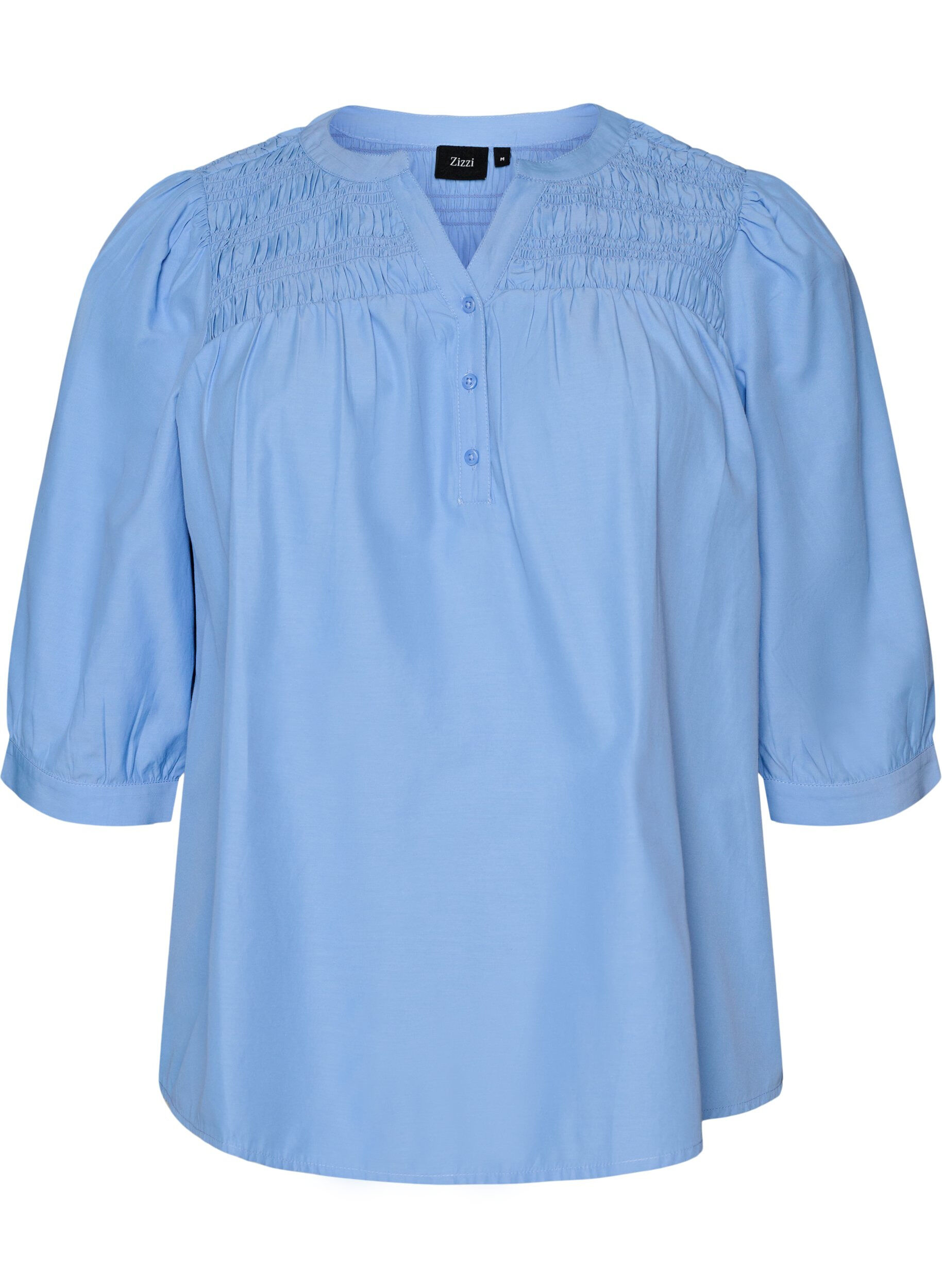 Blouse with smock and 3/4 sleeves