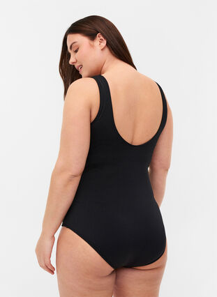 Swimsuit with mesh and draping, Black, Model image number 1