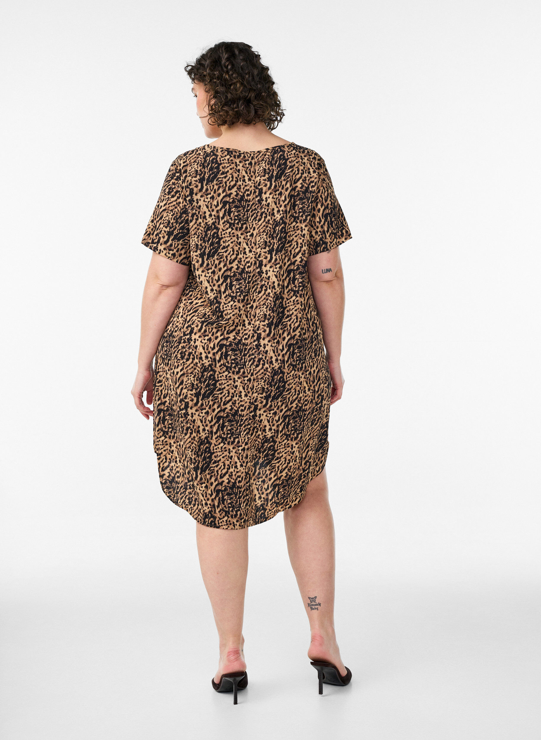 Zizzifashion Dress with print and short sleeves, Brown, Model image number 2
