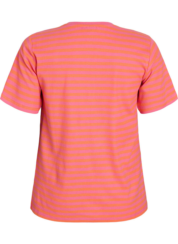 Striped T-shirt with ribbed texture, Coral, Packshot image number 1