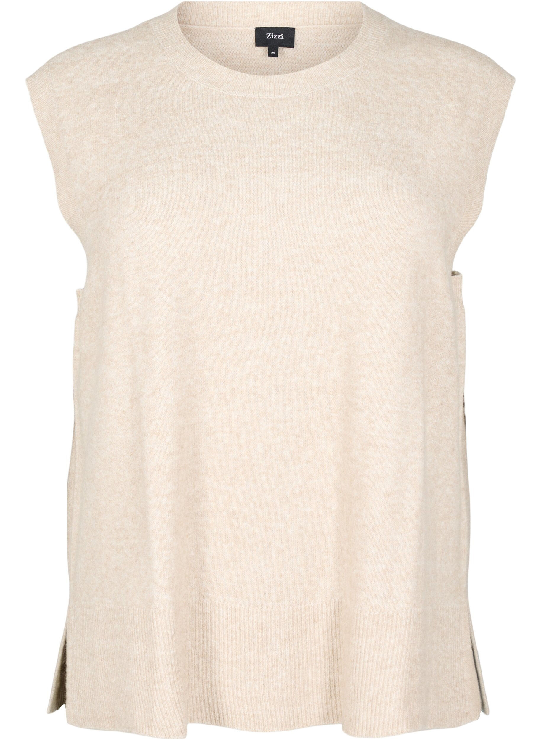 ZizzifashionKnitted vest with ribbed edges, Beige, Packshot image number 0