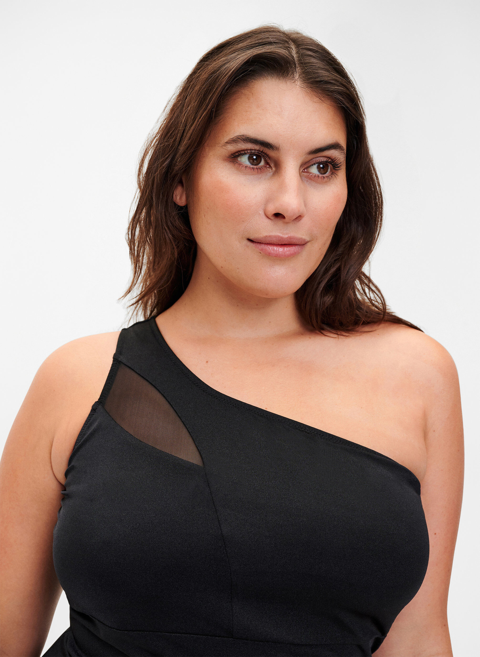 Zizzifashion One-shoulder swimsuit with mesh details, Black, Model image number 2