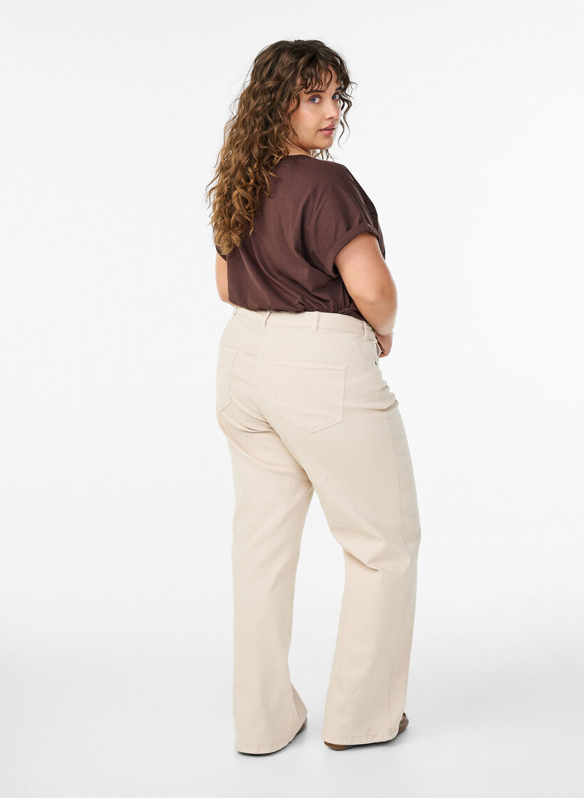 Coloured Myra jeans with wide fit and high waist, Vanilla, Model image number 1