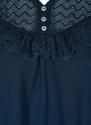 Blouse in organic cotton with lace, Night Sky, Packshot image number 2