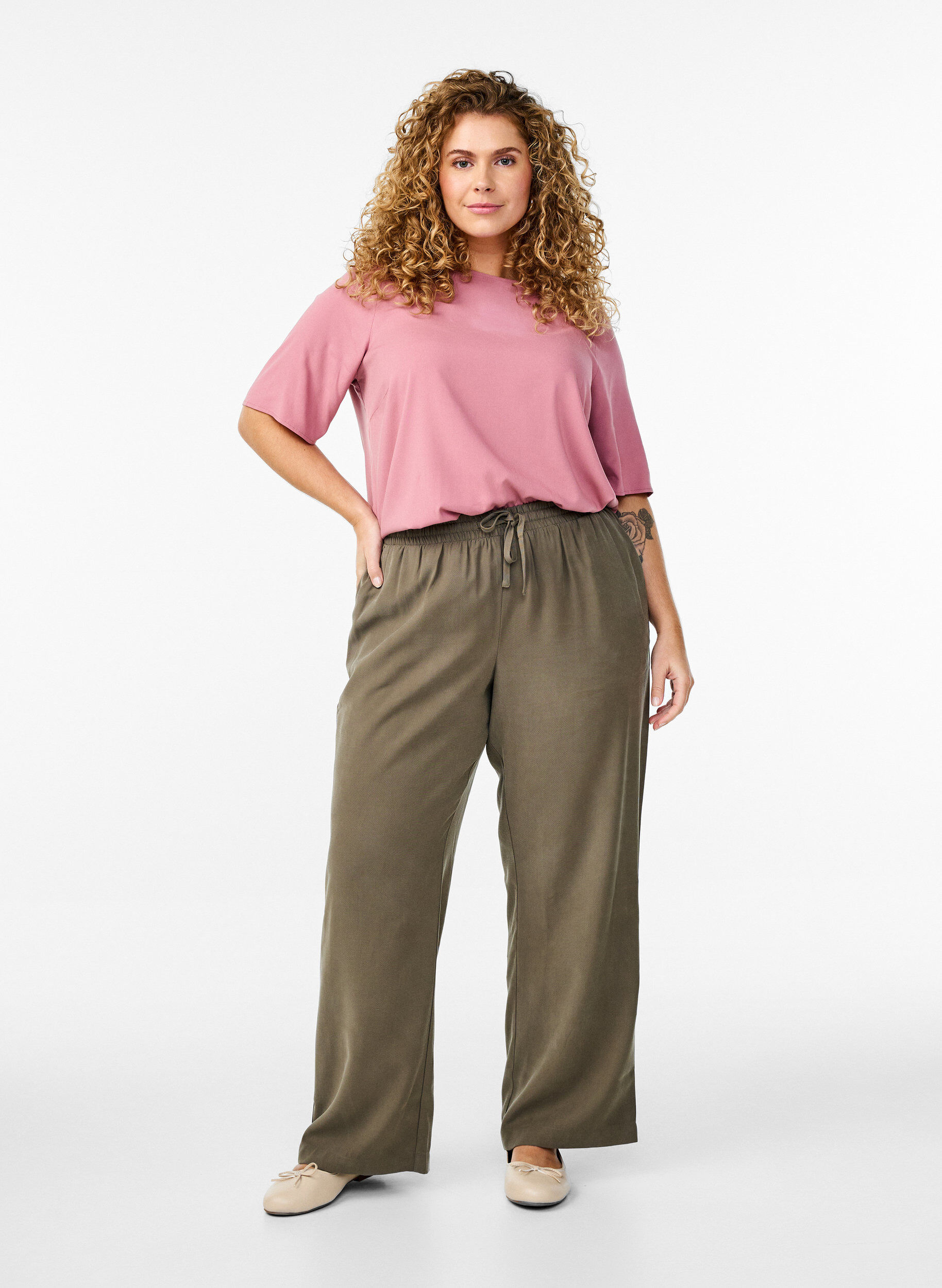 FLASH - Viscose trousers with elasticated waistband, Green, Model