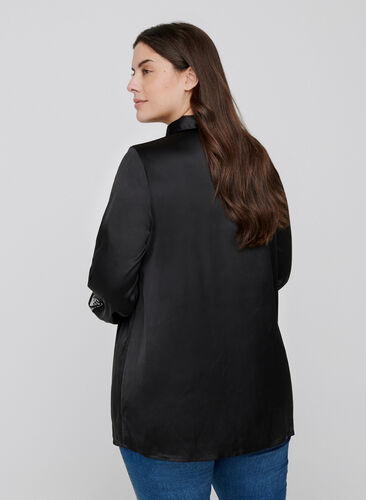 Shirt with mesh and lace, Black, Model image number 1
