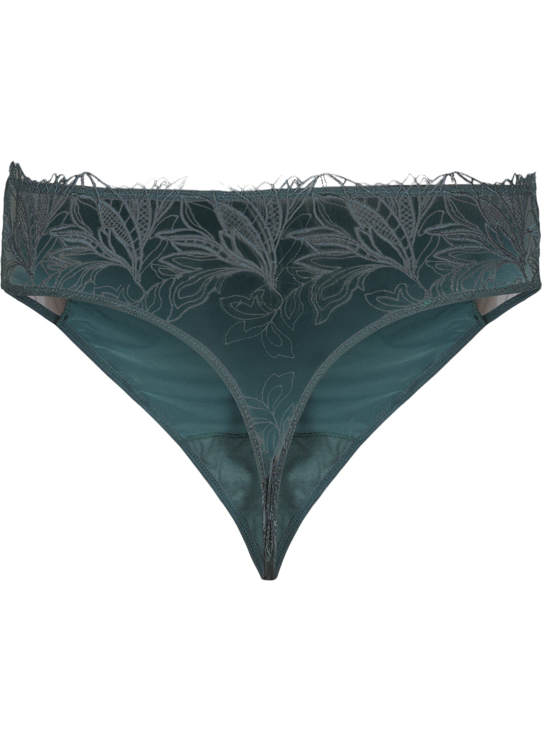 Zizzifashion Microfiber thong with lace, Green, Packshot image number 1