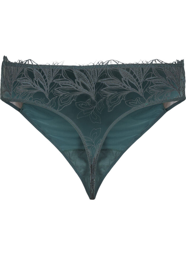 Microfiber thong with lace, Green, Packshot image number 1