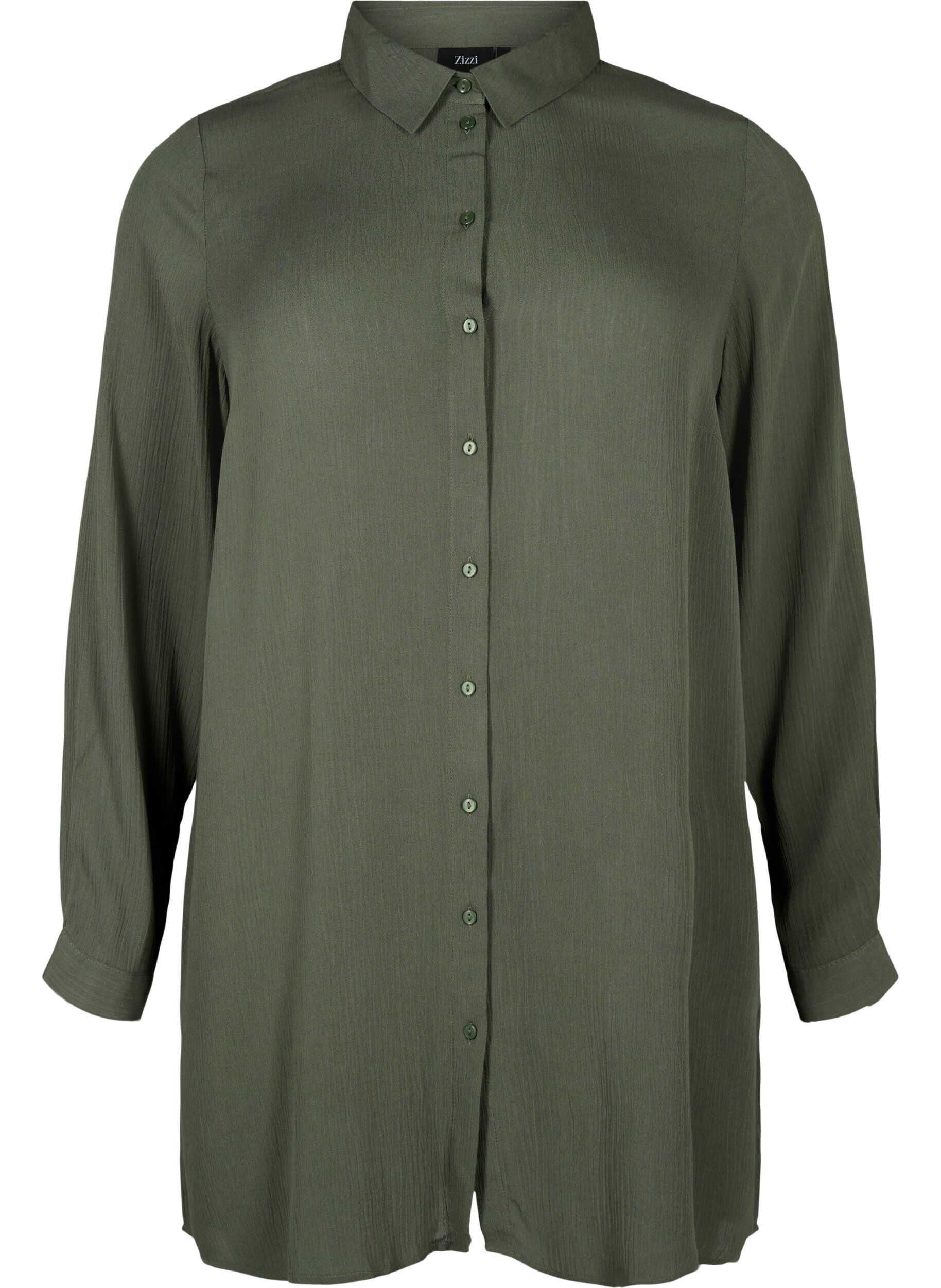 Zizzifashion Long viscose shirt with long sleeves, Green, Packshot image number 0