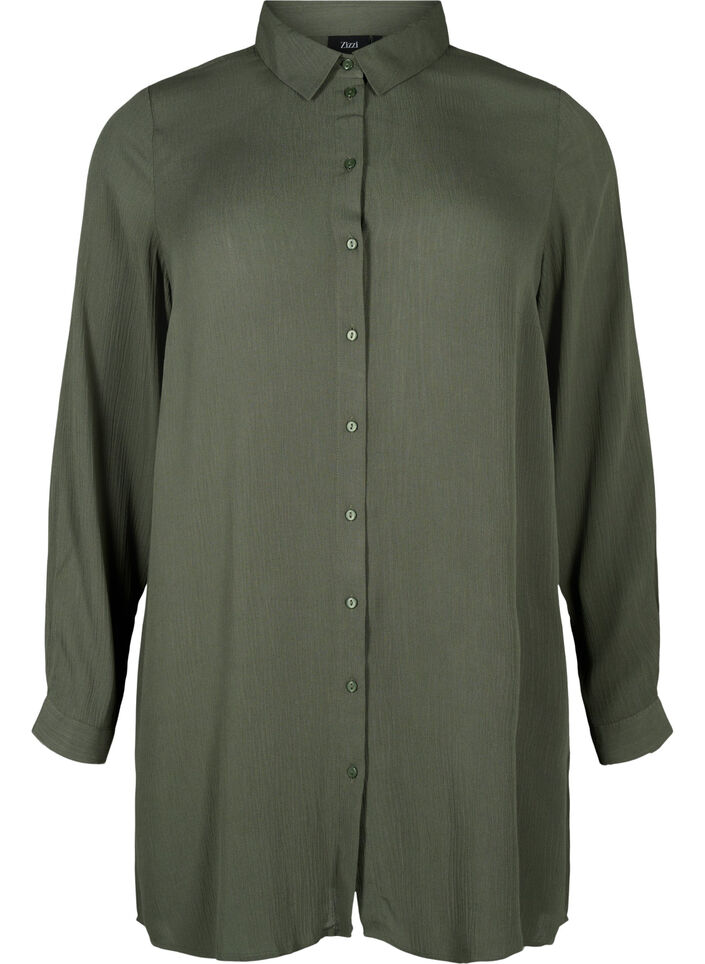 Long viscose shirt with long sleeves, Green, Packshot image number 0