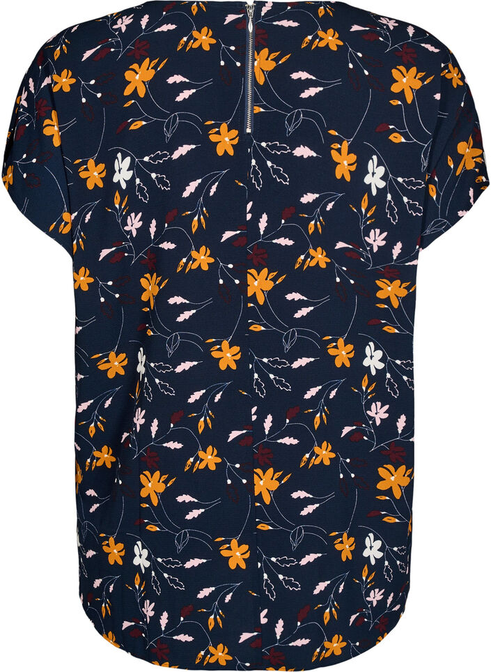 Short-sleeved blouse with floral print, Sky Captain Flower, Packshot image number 1