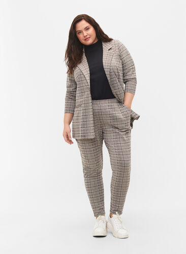 Cropped Maddison trousers with checkered pattern, Brown Check, Model image number 0