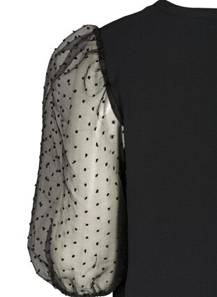 Blouse with transparent puff sleeves, Black, Packshot image number 3
