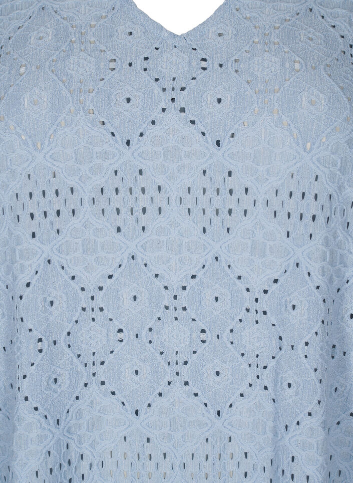 Short dress with v-neck and hole pattern, Cashmere Blue, Packshot image number 2
