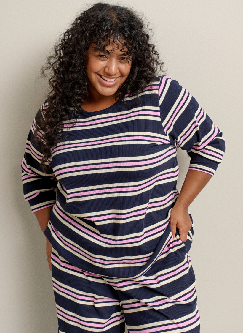 Striped pyjama bottoms with wide legs, Blue, Image image number 0