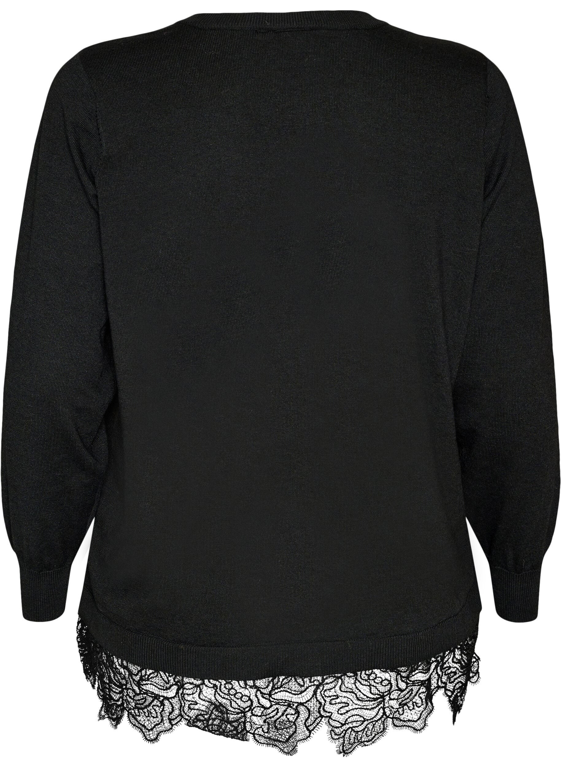 ZizzifashionCardigan with a wide lace hem, Black, Packshot image number 1