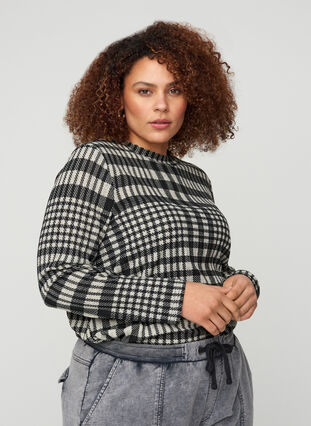 Checked blouse with long sleeves, Check, Model image number 0