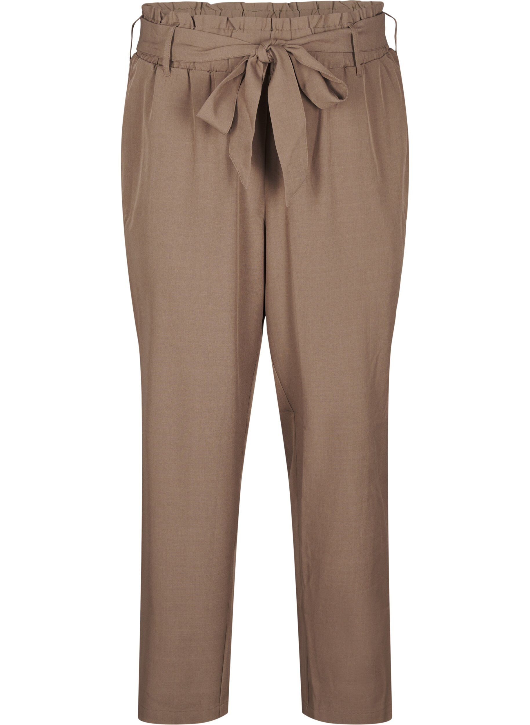 Zizzifashion High-waisted trousers with ruffles and a tie belt, Walnut Melange, Packshot image number 0