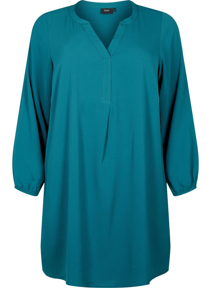 Long-sleeved V-neck dress, Deep Teal, Packshot image number 0