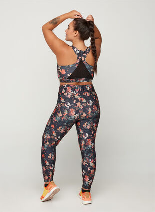 Cropped sports leggings with a floral print, Autumn Flower Print, Model image number 0