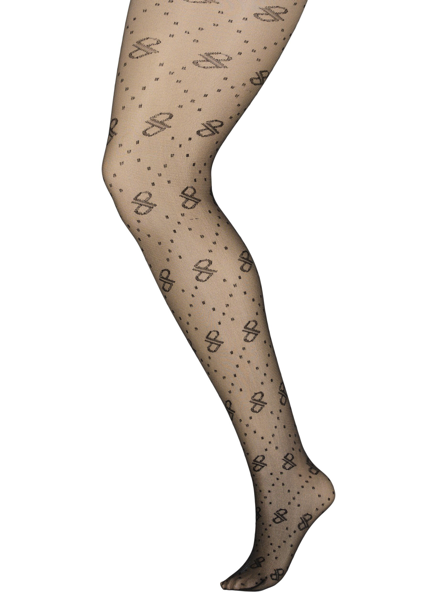 Zizzifashion Patterned tights in 25 denier, Black, Packshot image number 0