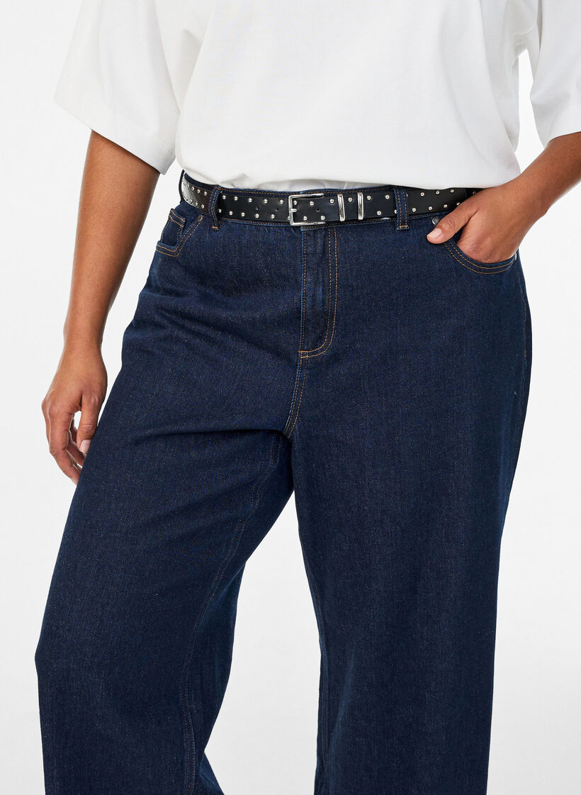 Faux leather belt with studs, Black, Model image number 0