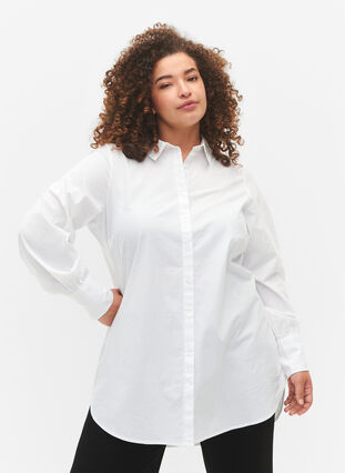 Long cotton shirt, Bright White, Model image number 0