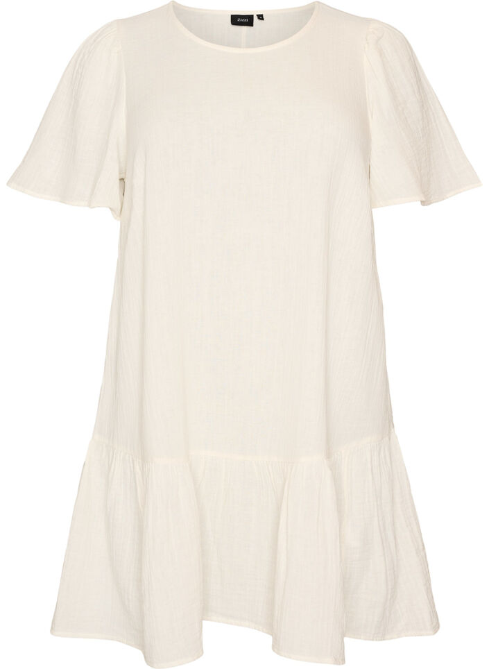 Cotton short-sleeved dress with a-line cut, Vanilla, Packshot image number 0