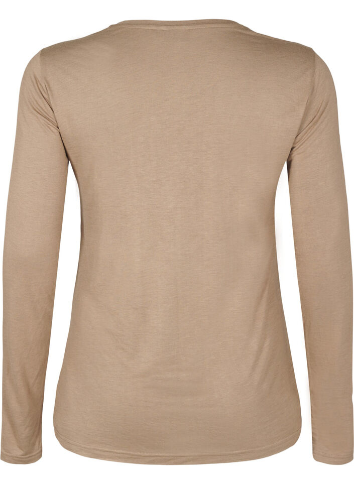 Long-sleeved blouse in wool and viscose, Brown, Packshot image number 1